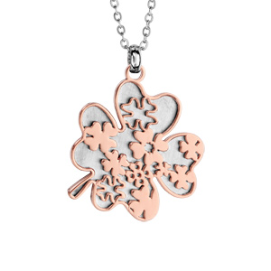 Collier en acier boules pendentif trèfle PVD rose 50+10cm - Vue 1