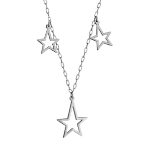 Collier en acier chaîne avec 3 pampilles étoiles évidées - longueur 40cm + 5cm de rallonge - Vue 1