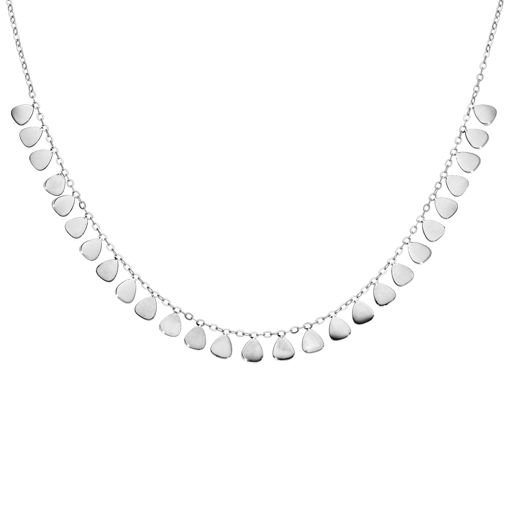 Collier en acier cha�ne avec pampilles multi gouttes plates 42+3cm - Vue 1