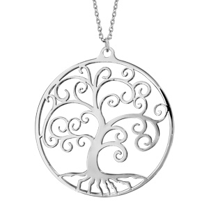 Collier en acier chane avec pendentif cercle avec arbre de vie dcoup - longueur 46cm + 7cm de rallonge - Vue 1