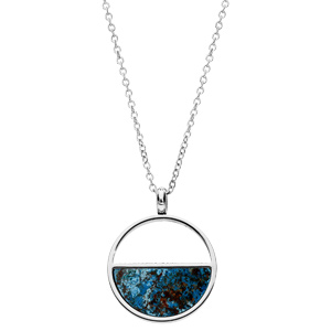 Collier en acier chane avec pendentif cercle chrysocolle vritable 38+7cm - Vue 1