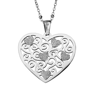 Collier en acier chane avec Pendentif coeur ajour 42+4cm - Vue 1