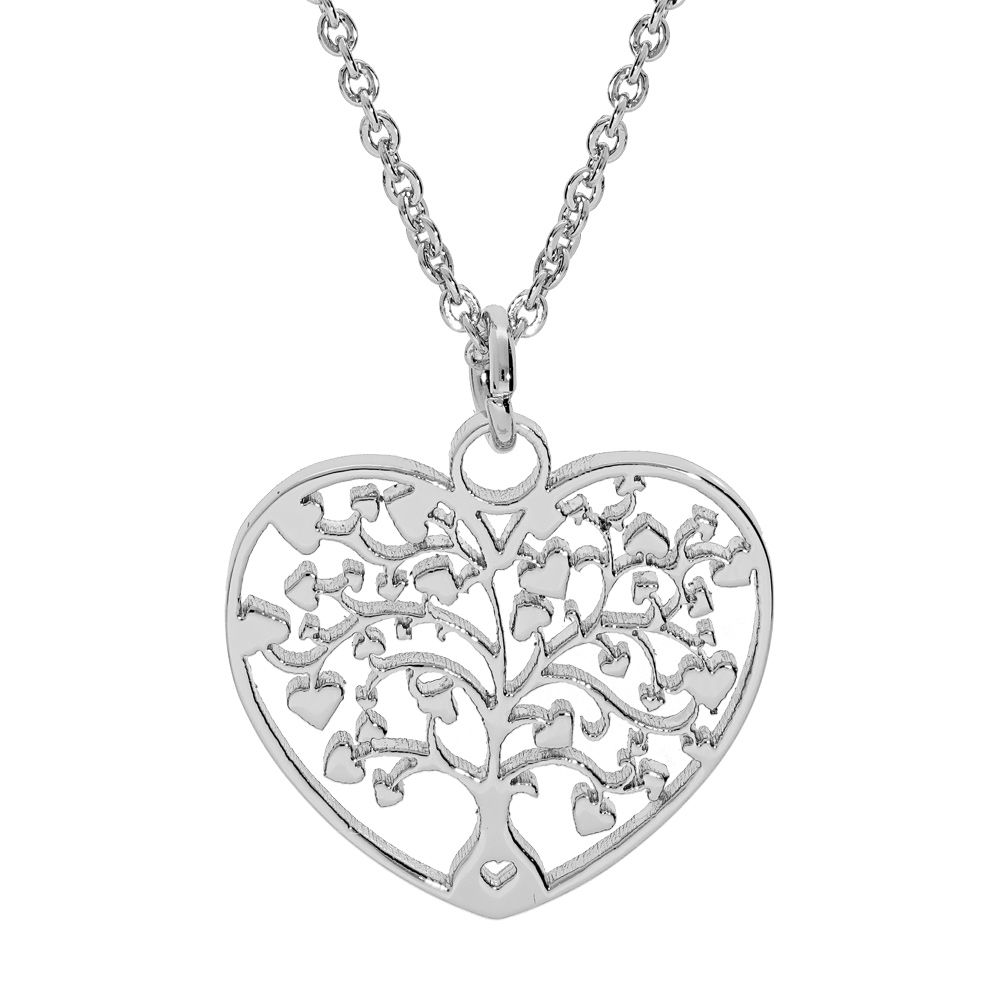 Collier en acier cha�ne avec pendentif coeur arbre de vie decoup� 22mm 40+5cm - Vue 1