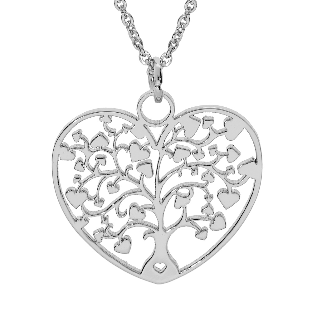 Collier en acier cha�ne avec pendentif coeur arbre de vie decoup� 28mm 40+5cm - Vue 1