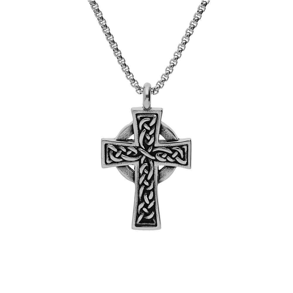 Collier en acier cha�ne avec pendentif croix celtique 54+5cm - Vue 1