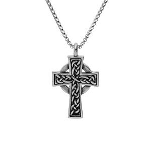 Collier en acier chane avec pendentif croix celtique 54+5cm - Vue 1