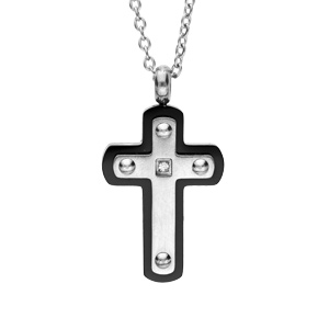 Collier en acier chane avec pendentif croix contour PVD 46+5cm - Vue 1
