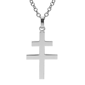Collier en acier cha�ne avec pendentif croix de Lorraine satin�e 30mmx19mm - 50+5cm