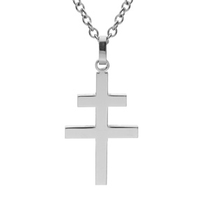 Collier en acier chane avec pendentif croix de Lorraine satine 50+5cm - Vue 1