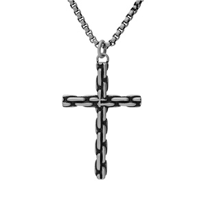 Collier en acier chane avec pendentif croix en maillons 50+5cm - Vue 1