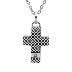 Collier en acier chaîne avec pendentif croix et oxyde 50+5cm - Vue 1