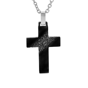 Collier en acier chane avec pendentif croix noir 53cm rglable 48cm - Vue 1