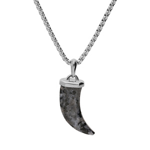 Collier en acier chane avec pendentif dent de requin en Labradorite vritable 55+5cm - Vue 1