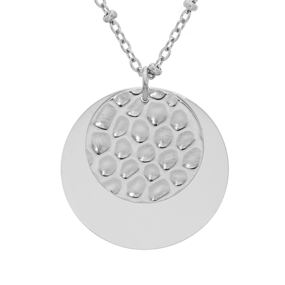 Collier en acier cha�ne avec pendentif double pastille 46cm - Vue 1