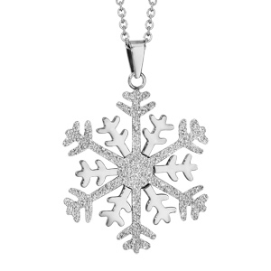 Collier en acier chaîne avec pendentif flocon de neige granité et brillant - longueur 42cm + 4cm de rallonge - Vue 1