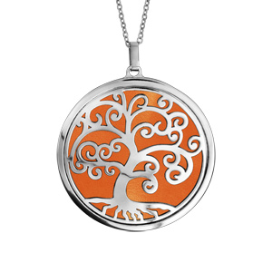 Collier en acier chaîne avec pendentif motif arbre de vie orange 45cm + 10cm - Vue 1