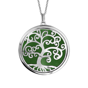 Collier en acier chaîne avec pendentif motif arbre de vie vert 45cm + 10cm - Vue 1