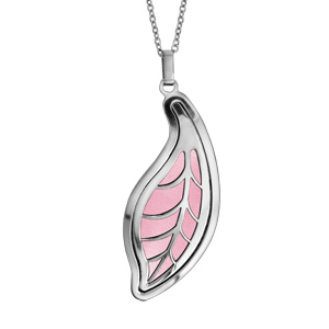 Collier en acier chane avec pendentif motif feuille rose 45cm + 10cm - Vue 1