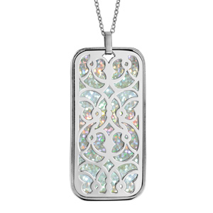 Collier en acier chaîne avec pendentif motifs volutes glitter blanc 45+10cm - Vue 1