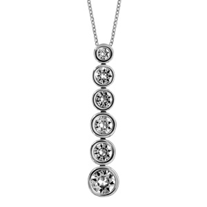Collier en acier chaîne avec pendentif 6 oxydes blancs de taille dégradée sertis clos - longueur 40cm + 5cm de rallonge - Vue 1