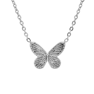 Collier en acier chaîne avec pendentif papillon 40+5cm - Vue 1
