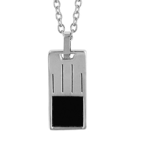 Collier en acier chaîne avec pendentif rectangle avec 4 rainures et carré en PVD noir - longueur 50cm + 5cm de rallonge - Vue 1