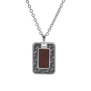 Collier en acier chane avec pendentif rectangulaire aspect bois 50+5cm - Vue 1