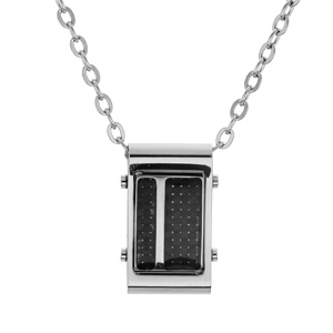 Collier en acier chane avec pendentif rectangulaire en carbone 50+5cm - Vue 1