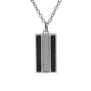 Collier en acier chane avec pendentif rectangulaire motif croisillons et PVD noir 50+5cm - Vue 1
