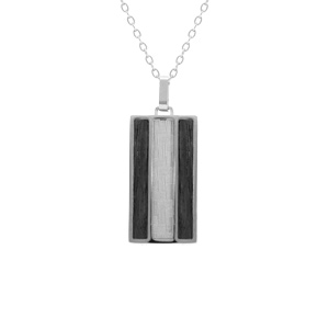 Collier en acier chane avec pendentif rectangulaire motif croisillons et PVD noir 50+5cm - Vue 1