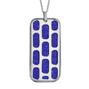 Collier en acier chaîne avec pendentif rectangulaire motifs géométriques glitter bleu royal 45+10cm - Vue 1