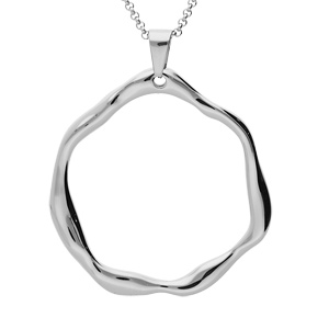 Collier en acier chane avec pendentif rond forme irrgulire 50+10cm - Vue 1