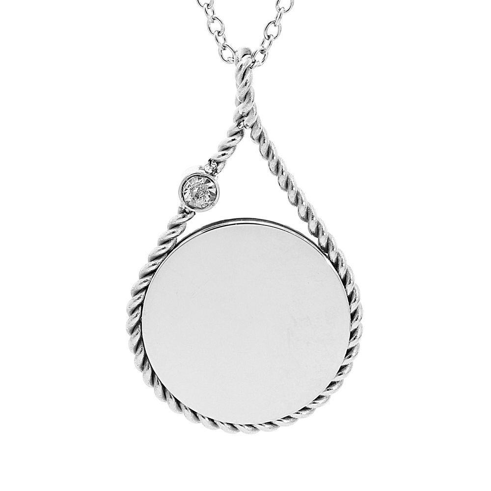 Collier en acier cha�ne avec pendentif rond � graver dans goutte contour perl� 38+7cm - Vue 1