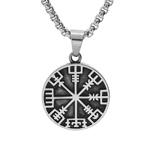 Collier en acier chane avec pendentif rond patin viking 34mm symbole rune celtique 52+5cm - Vue 1