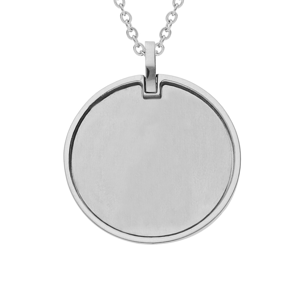 Collier en acier cha�ne avec pendentif rond vierge � graver 50+5cm - Vue 1