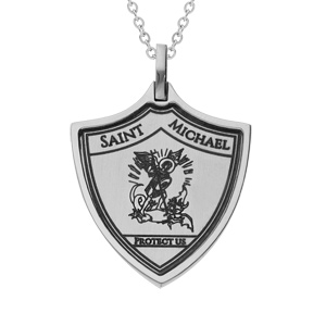 Collier en acier chane avec pendentif Saint Michel - protge nous 50+5cm - Vue 1