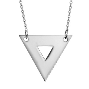 Collier en acier chaîne avec pendentif triangle ajouré - longueur 40cm + 5cm de rallonge - Vue 1