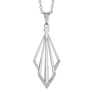 Collier en acier chane avec pendentif triangles disposs en losange avec granit en bas - longueur 42cm + 4cm de rallonge - Vue 1