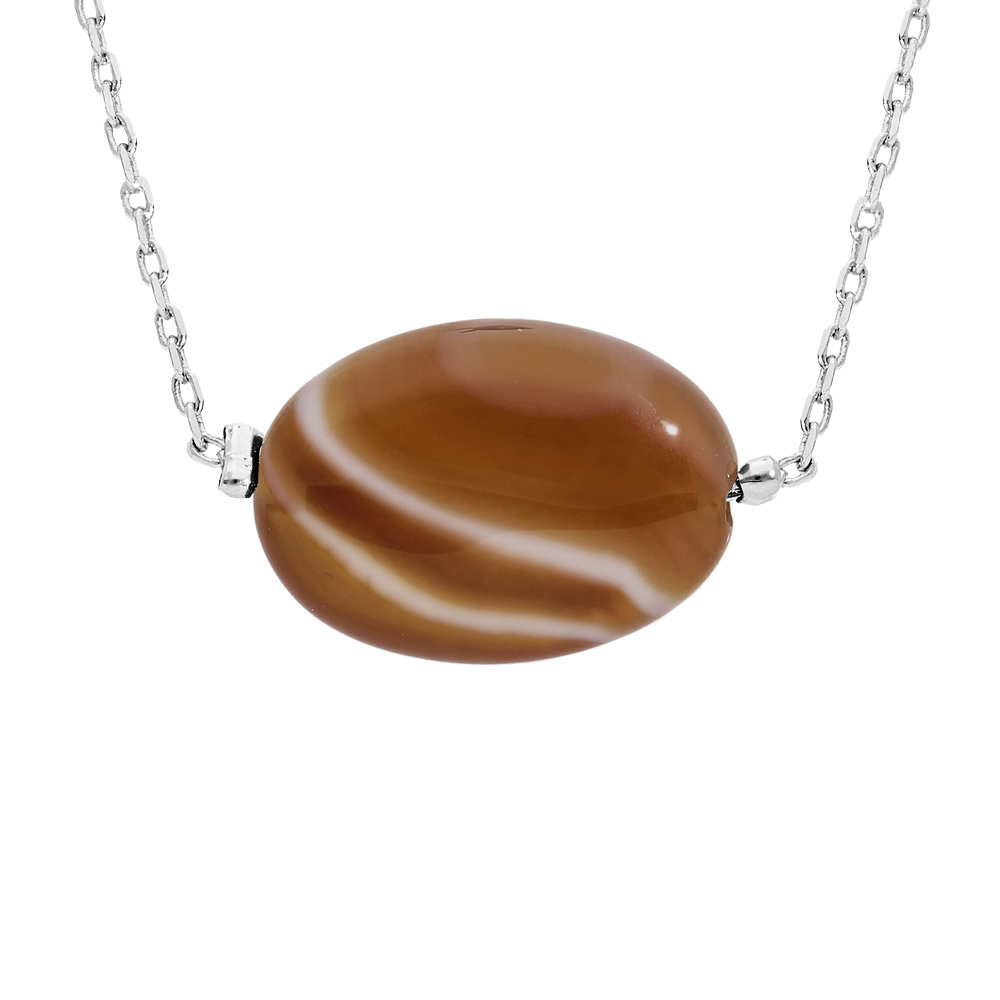 Collier en acier cha�ne avec pierre naturelle Agate du bostwana 42+3cm (bonheur) - Vue 1
