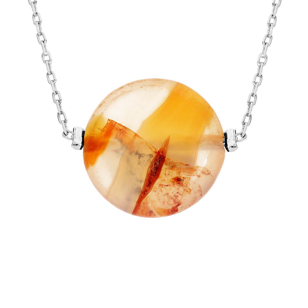 Collier en acier cha�ne avec pierre naturelle Agate rouge 42+3cm (protection & courage) - Vue 1