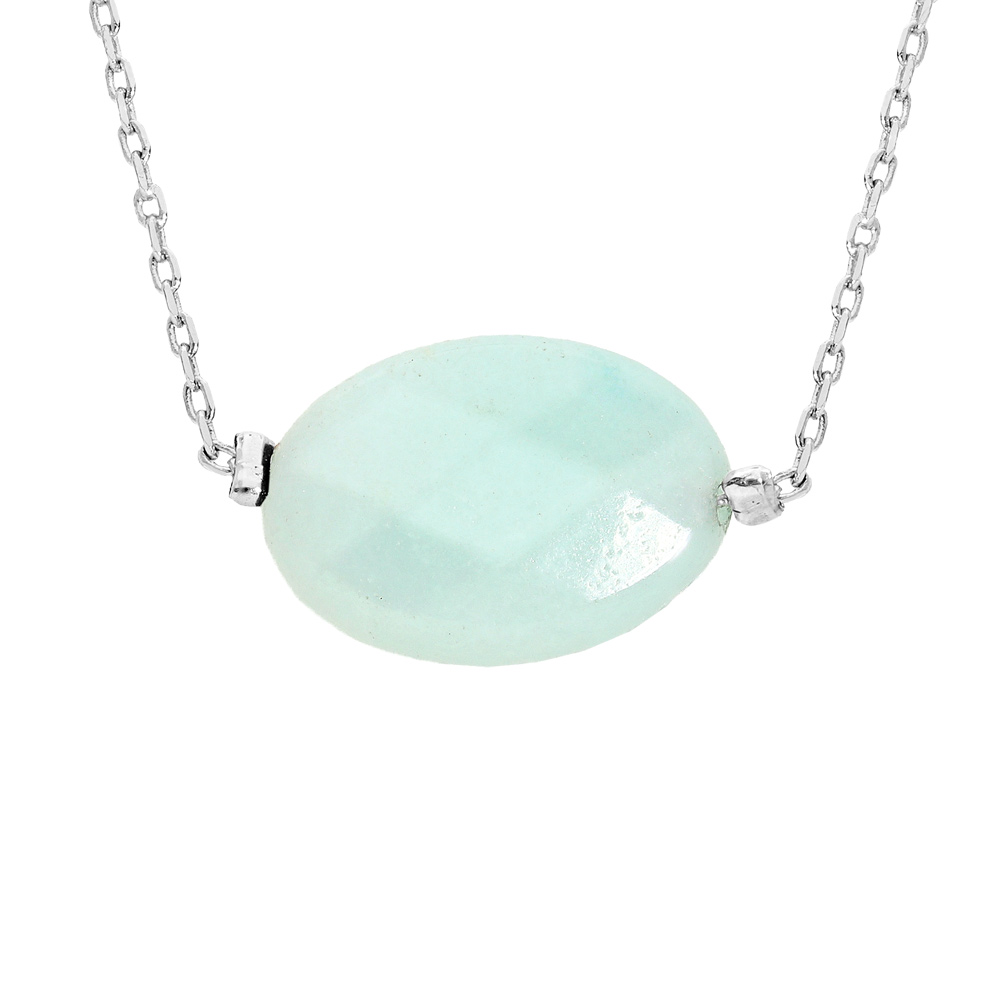 Collier en acier cha�ne avec pierre naturelle Amazonite 42+3cm (tendresse & positivit�) - Vue 1