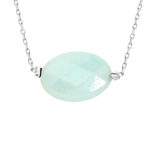 Collier en acier chane avec pierre naturelle Amazonite 42+3cm (tendresse & positivit) - Vue 1