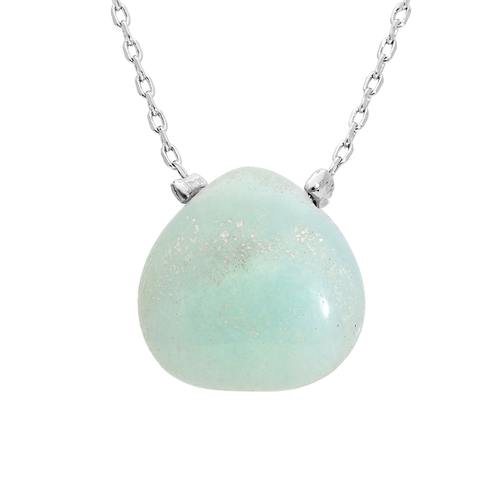 Collier en acier cha�ne avec pierre naturelle Aventurine verte 42+3cm (confiance en soi & s�r�nit�) - Vue 1