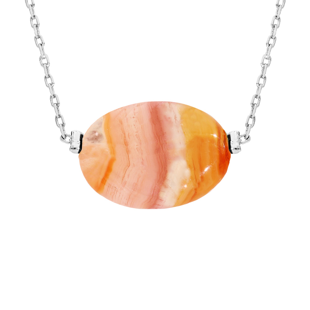 Collier en acier cha�ne avec pierre naturelle Jade jaune 42+3cm (equilibre & honnetet�) - Vue 1