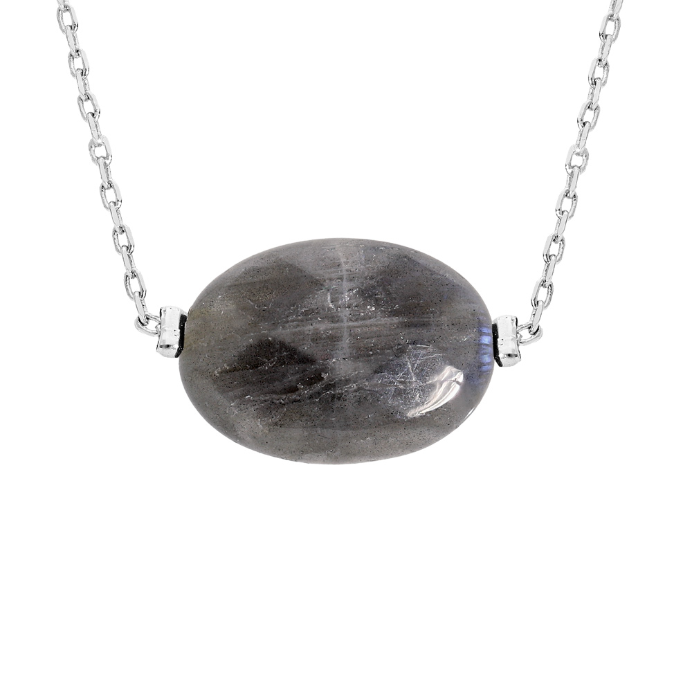 Collier en acier cha�ne avec pierre naturelle Labradorite 42+3cm (amiti� & protection) - Vue 1