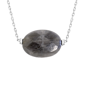 Collier en acier chane avec pierre naturelle Labradorite 42+3cm (amiti & protection) - Vue 1