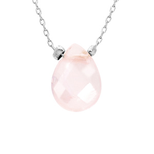 Collier en acier chane avec pierre naturelle Quartz rose 42+3cm (amour & paix) - Vue 1