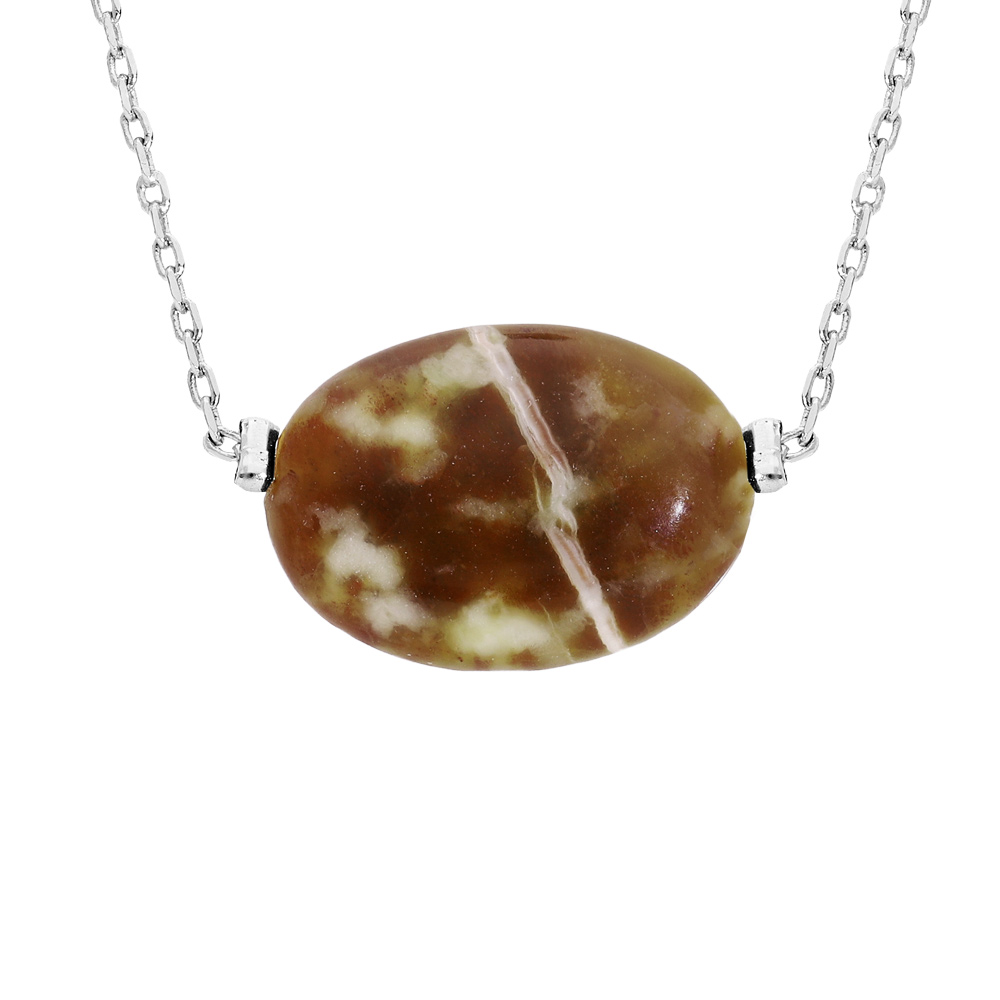 Collier en acier cha�ne avec pierre naturelle Serpentine 42+3cm (calme & responsabilit�) - Vue 1