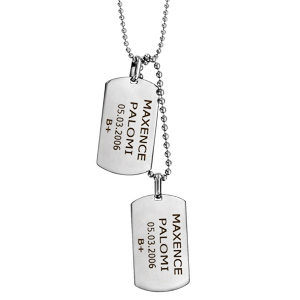 Collier en acier chaîne boules avec 2 plaques G.I. rectangulaire 50+10cm - Vue 1