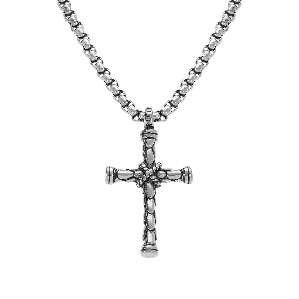 Collier en acier cha�ne jaseron avec Pendentif Croix 55cm - Vue 1